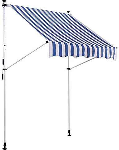 CLP Klemm-Markise Westerly I Ohne Bohren I Höhenverstellbar I UV50+ I Wasserdicht, Farbe:weiß/blau, Größe:200x120 cm
