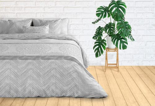 Textilhome – Funda Nórdica Cama 150 Mandala - Microfibra Juego Edredón Nórdico (240x220 cm) con 2 Fundas de Almohada (70x40 cm), Tejido Suave, Transpirable y Lavable – Color Gris