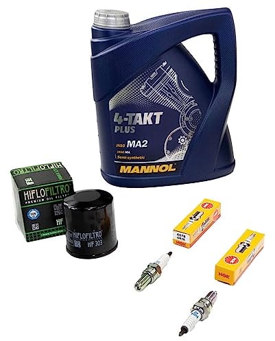 Wartungspaket Öl 4L + Ölfilter + Zündkerzen für Kawasa ki VN 800 VN800 Baujahr 1995-2006
