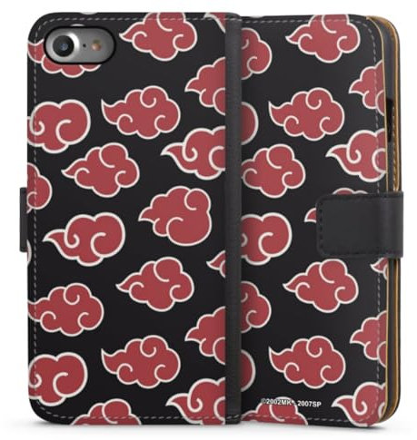 DeinDesign Klapphülle kompatibel mit Apple iPhone 8 Handyhülle aus Kunst Leder schwarz Flip Case Naruto Shippuden Pattern Akatsuki