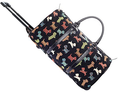 Signare Gobelin-Reisetasche Übernachtungstaschen Wochenendtasche mit Rad für Frauen mit Gartenblume und Kreaturen (verspielter Welpe)