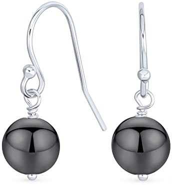 Einfache Schlichte Runde Hämatit Perlenkugel Ohrringe Mit Französischem Fischhaken Draht Für Frauen Teenager Metallisch Silber Grau .925 Sterlingsilber