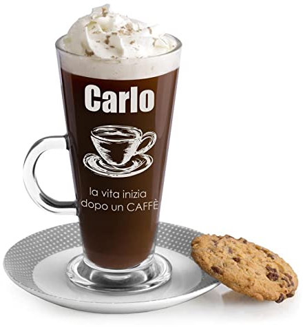 Maverton Bicchiere per latte macchiato - In vetro - Incisione personalizzata - 360 ml - Tazza per caffellatte - Cioccolata calda - Per compleanno - Per uomo - Per Lui - tazza