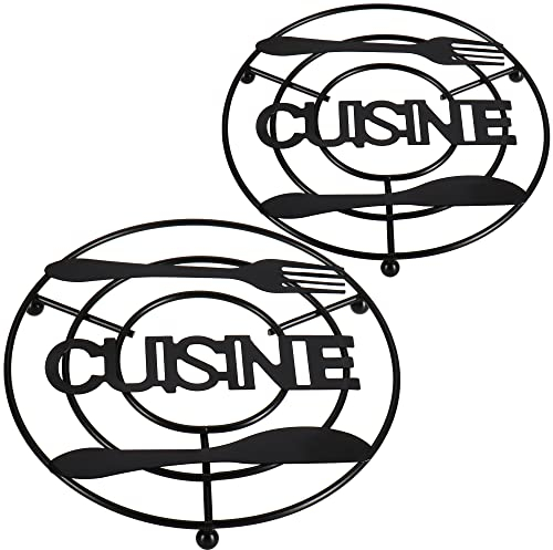 com-four® 2X Untersetzer - Topfuntersetzer aus Metall - Untersetzer für Topfe, Pfannen und Auflaufformen - mit Metallfüßen - Koch- und Küchenzubehör (2 Stück - schwarz Cuisine)
