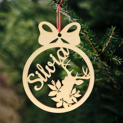 Weihnachtsbaumkugel aus natürlichem Birkensperrholz mit Wunschnamen - Personalisierte Weihnachtskugel, Weihnachtsbaumschmuck, Weihnachtsdeko aus Holz - schöne Geschenk-Idee zu Weihnachten (Style 8)