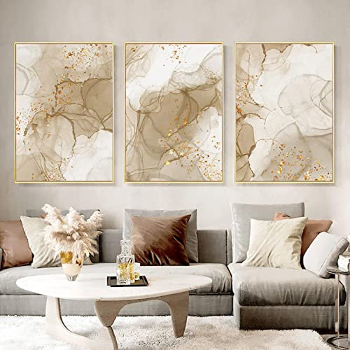 CHEVVY Abstrait Beige Doré Toile tableau Peinture Boho Affiches Et Gravures Moderne Mur Art Tableaux Salon Intérieur Decoration De La Maison 50x70cmx3 Sans Cadre