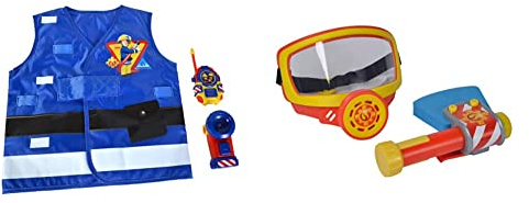 Simba 109252477 - Feuerwehrmann Sam Kostüm, für Kinder ab 3 Jahren,Walkie-Talkie und Taschenlampe & 109252476 - Feuerwehrmann Sam Feuerwehr Sauerstoffmaske