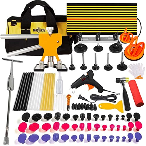 Mookis 92PCS Ausbeulwerkzeug Dellen Reparaturset Auto Dent Puller Kit, Beulen Reparaturset Auto mit Gleithammer, Goldzieher, Brückenzieher und Saugnapf für Tiefe Delle