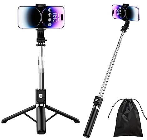 H.May Selfie Stick Tripod, 4 in 1 Stable Tripod Stand 50 Extendable and Portable Selfie Stick with Detachable Wireless Remote Compatible with iPhone 14 Galaxy GoPro Smartphone, Black