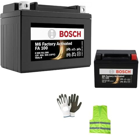 Kompatibel mit Piaggio Vespa ET2 50 ab Baujahr 1997 bis 1999 Batterie Bosch YB4L-B M4F170 komplett mit L-Flüssigkeit Batterien 4 Ampere 12 Volt für Motorroller 121 x 71 x 93 mm