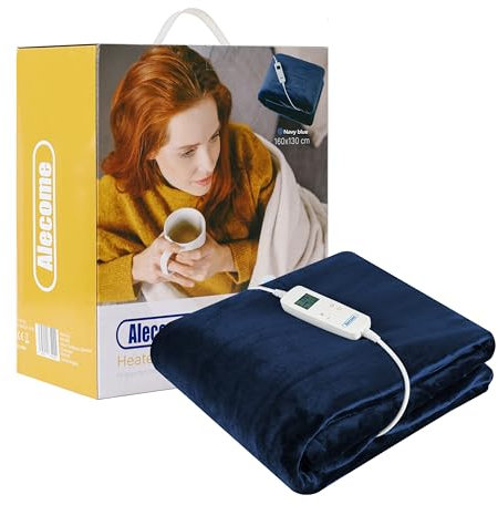 Alecome Electric Heated Throw Blanket 10 Heat Settings Washable 220gsm Fleece with Digital Remote Timer - 160cm x 130cm (Navy)