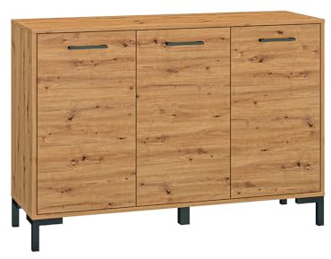 Kommode Sideboard mit 3 Türen, Artisan Eiche Nb., B/H/T ca. 120/83/40 cm
