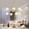 Kronleuchter Gold Globe Pendelleuchte Sputnik E27 Beleuchtung für Esszimmer mit transparentem Glasschirm Mid Century Modern Hänge Deckenleuchte für Küche und Schlafzimmer Hängelampe ( Color : Gold , S