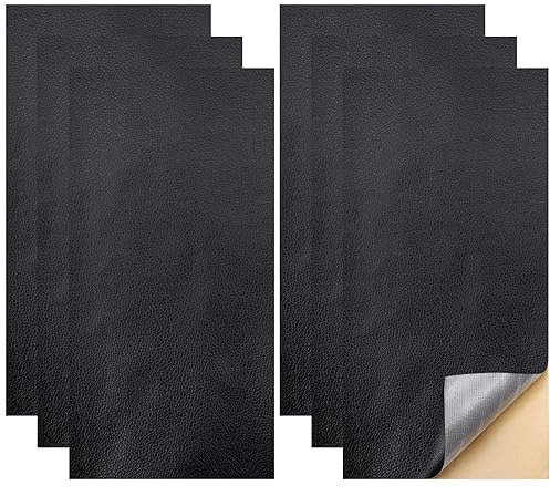 VEGCOO Kunstleder Selbstklebend Schwarz, Leder Flickzeug, 6 Stück 20 x 30 cm Reparatur Flicken Leder, PU Leder Außenreparatur Flicken für Sofas Möbel Autositze Jacken Handtaschen