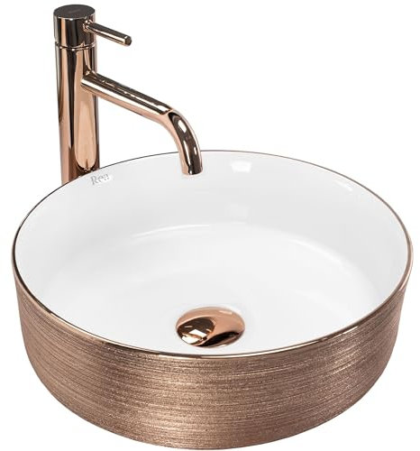Rea Aufsatzwaschbecken, Sami Brush, Roségold, Badezimmerwaschbecken, 360 x 360 x 115 mm, Keramik (Roségold/Weiß)