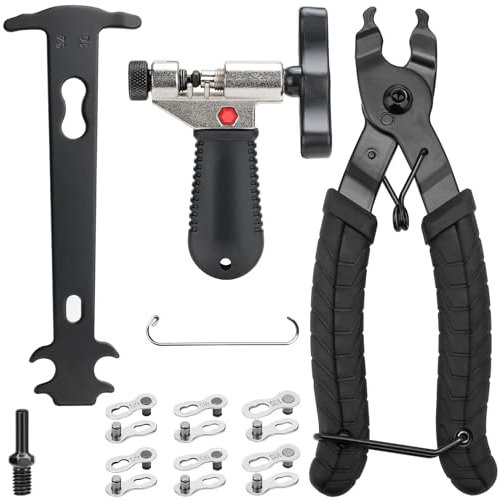 Drado Ensemble d'outils de Derive Chaine Velo, Lien De Vélo Pince+ Vérificateur de la chaîne+3 Paires de Chaînes Antivol für 6/7/8/9/10 Gänge