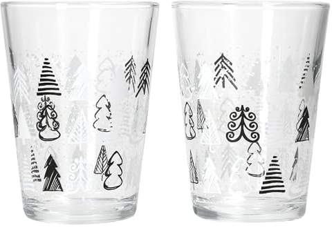 Ritzenhoff & Breker Weihnachtsbaum 2er Set Glühweingläser I 240ml, H 11cm I Tee-Glas mit Tannenbaum-Dekor in Schwarz & Weiß I Weihnachtsglas für Kaffee, Eierlikör & Co an Nikolaus & zum Advent