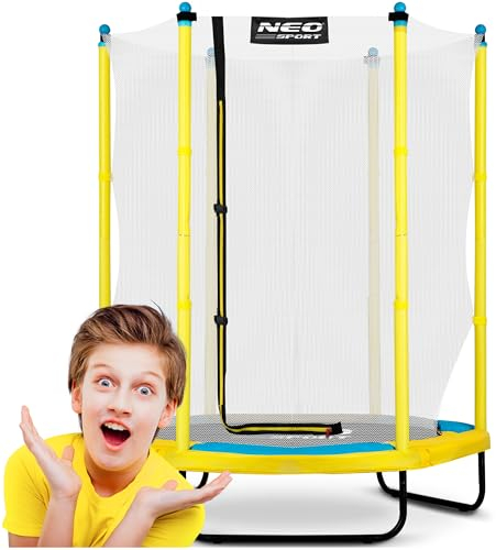 Neo-Sport - Gartentrampolin für Kinder - Ø 140 cm - mit hohem Schutznetz und Reißverschluss - Niedrig, Klein - Indoor & Outdoor Spielgeräte - Spielplatz, Draußen, Haushalt - Schwarz-Gelb