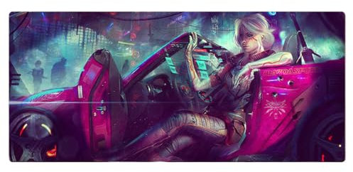 CyberPunk Game Mouse Mat-Waterproof Professional XXL PC Desk Pad- Keyboard & Mouse Accessory,Extended Non-Slip Rubber Base Mouse Pad (03, 900 * 400 * 3mm)