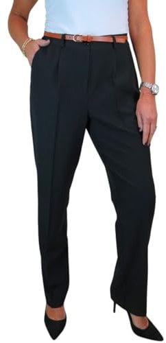 Paulo Due Smart Tailored Fit Pleated Trousers for Women UK Ladies Formal Office Trouser Lightweight Work Pants Black 8-22 (8)