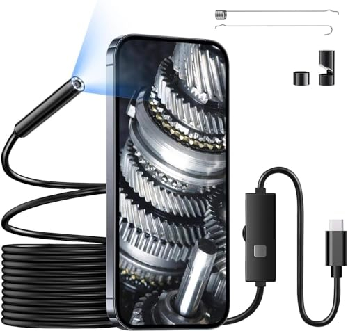 Inspektionskamera, USB-C Endoskop, 5.5 mm Endoskop, Inspektionskamera, IP67 wasserdicht, halbstarres Kabel mit 6 LED-Leuchten, Rohr-Rohr-Abfluss-Kamera für Android, iPhone, iPad (3,5 m)