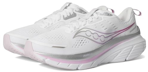 Saucony Women's Guide 18 Running Shoes, White/Fuchsia, 7