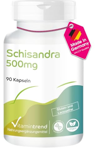 Vitamintrend Schisandra Kapseln 500mg Tagesbedarf, 90 Stück, hochdosiert mit 13,5mg Schisandrin, Nahrungsergänzungsmittel vegan ohne Magnesiumstearat, in Deutschland hergestellt