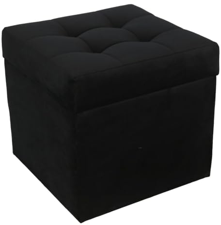 mg design Polsterhocker, 45x45 cm, Farbe Schwarz – weicher Sitz, aufklappbar mit Stauraum (50l) hält Einer Belastung von bis zu 100 kg Stand, Velours – Hocker für Wohnzimmer, Schlafzimmer, Diele