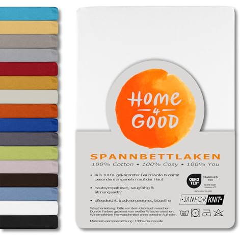 home4good Spannbettlaken 140x200cm – Jersey-Spannbetttuch aus 100 % Baumwolle – Oeko-TEX 100 Zertifiziert – bügelfrei, elastisch & atmungsaktiv – für 15–25 cm Matratzenhöhe - Weiß