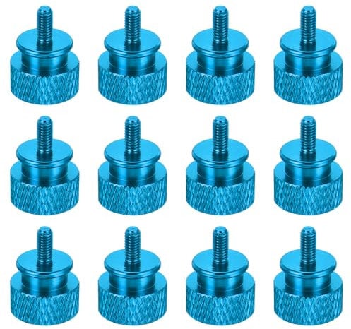 sourcing map 12pcs M3x6mm Knurled Thumb Screw Computer Case Threaded Hand Tighten Screws Aluminum Alloy for PC Case, Sky Blue