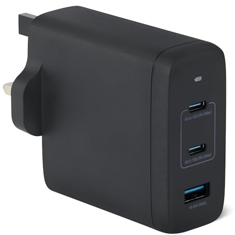 Amazon Basics Fast Charging USB C Nano GaN Wall Charger, 120W 3-Port for Laptops Tablets Phones, Black