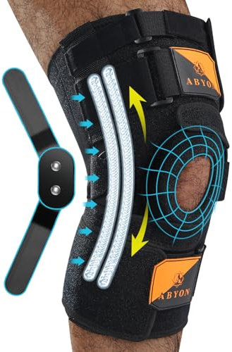 ABYON Tutore Ginocchio, Cerniere e Molle Supporto Stabilizzatori Laterali Doppi Rinforzati, Supporto Ginocchio per Protezione e Sollievo dal Dolore ACL,MCL, Artrite, Tendinite (XXL)