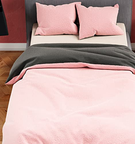 Leonado Vicenti Plüsch Teddy Bettwäsche Cashmere-Touch 4 teilig Garnitur Set Winter extrem warme Einfarbige Uni Garnitur kuschelig weich 135x200