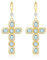 Linawe Aquamarin Blau Kreuz Ohrringe Gold Hängend, Schmuck Damenohrringe Kristall Ohringe, Strasssteine Modeschmuck Ohrhänger Vergoldet, Tropfen Hängende Ohrringe Kreuz Anhänger