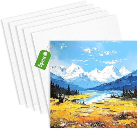 Lot de 5 Toiles à Peindre 20x20cm, Toile Peinture, Pur Coton Toiles à Peindre, 3mm Cartons Entoilés, Toile a Peindre Petite, Toile Vierge pour Acryliques, Peintures à l'huile, Gouache
