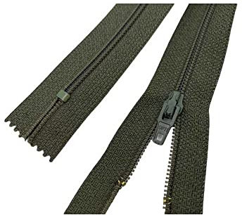 TOMASELLI MERCERIA Cerniera Zip Lampo Nylon Fissa 1 Cursore Metallo 35 CM - Verde Militare