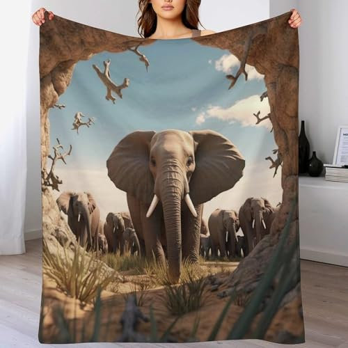 Elefant Kuscheldecke Flauschig Decke, Flannel Weiche Sofadecke, Fleecedecke, Wohndecke - Pflegeleicht - Warm 180×200cm