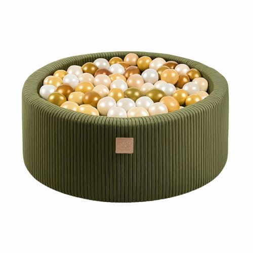 MEOWBABY Bällebad Baby ab 1 Jahr - Bällebad Kinder mit 200 Bällen, Schaumstoff Ballgrube mit Bällen für Babys und Kinder, Cord, Khaki