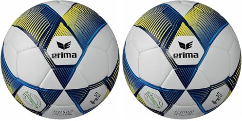 Erima Unisex Jugend HYBRID LITE 290 Fußball (7192410), New Navy/gelb, 4 (Packung mit 2)