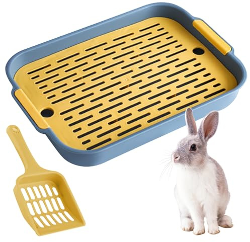 Kaninchen Toilette mit Schaufel, Hasentoilette Klein Katzentoilette Kunststoff Gitterrost Kaninchen Klo Hamster Toilette Meerschweinchen Toilette Rabbit Litter Box (Gelb-Grün)