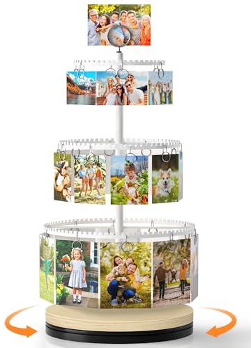 Bikoney Rotating Picture Stand for Display with 30 Clips, 3-Tier Money Tree Gift Card Holder, Polaroid Photo Display Tree for Graduation, Birthday, Holiday, Party, Greeting Cards & Cash Tabletop Decor