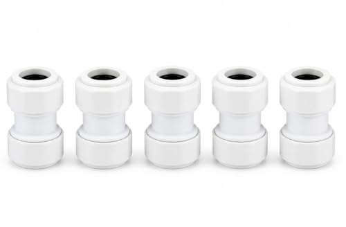 LavaPlumb 22mm Push Fit Coupler 5 Pack Plumbing Fittings Copper Pipe | White pushfit coupler, WRAS approved, 12 bar. Fits 22mm copper, PEX, PB and barrier plastic plumbing pipe. Tool-free, 5 pack