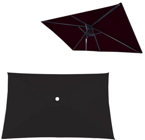 Lona De Repuesto Para Sombrilla, 3x3m 2x3m 2x2m Replacement 8/6/4 Rib Rectangular Parasol Canopy, Durable Impermeable Dosel De Repuesto Para Sombrilla, UV30+ Exterior Tela Toldo Repuesto(Black,2X3m)