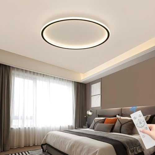 DESHOME LED-Deckenleuchte Flach Dimmbar 48W Rund, Minimalistisch Modern Schwarz-40 cm, Ultradünne Kreisförmige Ambientebeleuchtung, Deckenleuchte für Schlafzimmer, Wohnzimmer, Badezimmer, Küche
