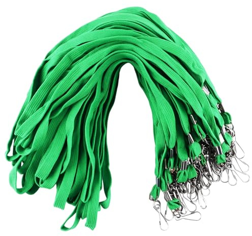 LOLYSIC 100 Stück Lanyard Schlüsselband für Ausweise Green Schlüsselbänder Umhängeband mit Abzeichen-Clip Lang Schlüsselanhänger zum Umhängen Bulk Lanyards für Hals Name Tag Business Card Lanyards