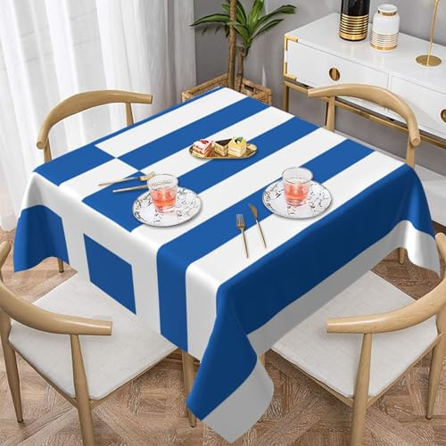 VVXBHGR Quadratische Tischdecke, Motiv: griechische Flagge, 137,2 x 137,2 cm, wasserdicht, knitterfrei, wiederverwendbar, für Cafés, Buffet, Picknicks, Hochzeiten, Partys