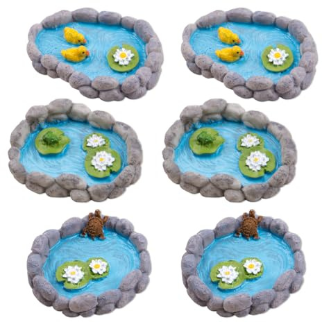 HUTRADE 6 Stück Gartenteich Miniatur Kreatives DIY Mini Teichset aus Harz für Feengärten Innenhöfe Mikrolandschaften Dekoration Miniaturpool Zubehör