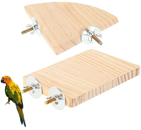salbsever 2er Set Vogelplattform, Vogel Zubehör, Wellensittich Zubehör, Vogelkäfig Zubehör, Flache Vogelstange Mit Regal für Papagei, Sittich, Kleine Tiere Ratte Hamster Rennmaus Chinchilla Spielzeug