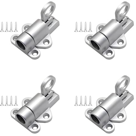 4pcs Aluminium Alloy Door Latch Sprung Attic Loft Ceiling Hatch Lock Catch Tool, Door Spring Bolt Aluminum Alloy Security Automatic Window Gate Latch Bounce Lock for Shed Doors Gates (Grey)