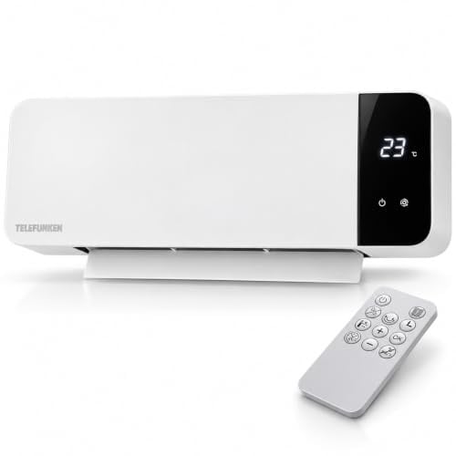Telefunken Keramik Wandheizlüfter PTCWH-2000W | LED-Display mit digitalem Thermostat & Fernbedienung, Timer-Funktion, Oszillation, Ventilator, Überhitzungsschutz, 18-45°C